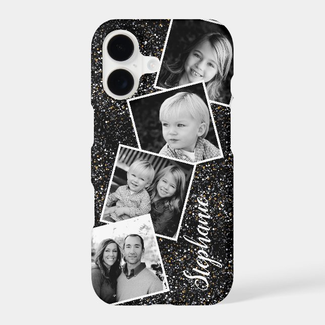 Black Fine Glitter Photo Collage Personalized (Back)