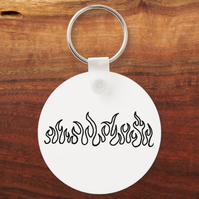 Black Fire Flames Blaze Outline Key Ring (Front)