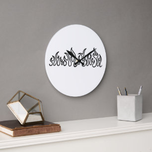 Black Fire Flames Blaze Outline Large Clock