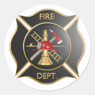 Black firefighters maltese cross symbol classic round sticker