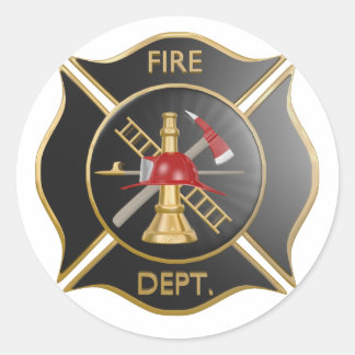 Black firefighters maltese cross symbol classic round sticker