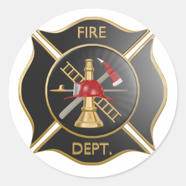 Black firefighters maltese cross symbol classic round sticker (Front)