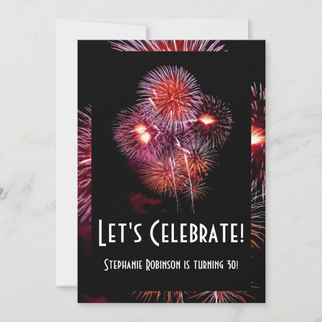 Black Fireworks 30th/Birthday/Party Invitations (Front)