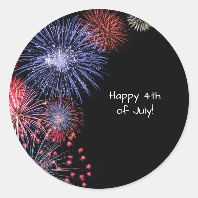 Black Fireworks 4th of July Personalised Classic Round Sticker (Front)