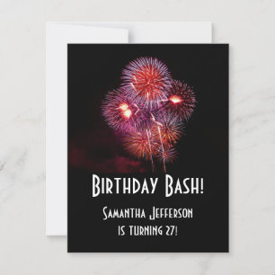 Black Fireworks Birthday Bash Invitations