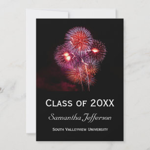 Black Fireworks Graduation Party Invitations