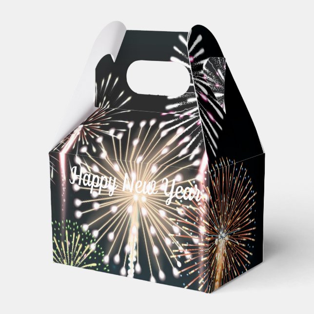 Black Fireworks Happy New Year Favour Box (Front Side)