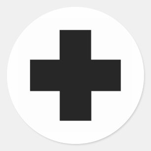 Black First aid cross Classic Round Sticker