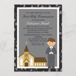 Black First  Communion Boy By Church Invitation