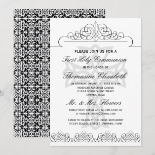 Black First Holy Communion Cross Invitations