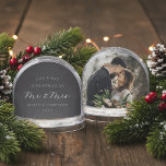Black | First Married Christmas Wedding Photo Snowglobe<br><div class="desc">Commemorate your first Christmas as a married couple with this modern black snow globe by Redwood & Vine Design Co. With white script lettering,  personalised names and date,  and space for a wedding photo on the back,  it’s a timeless gift and a romantic decoration to treasure year after year.</div>