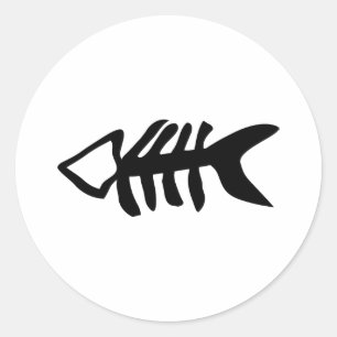 black fish fishbones classic round sticker
