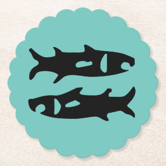 Black fish sharks design aquamarine Pisces zodiac Paper Coaster