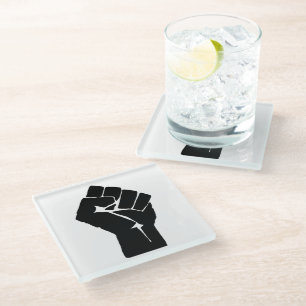 Black Fist Raised - Resistance Protest Glass Coaster
