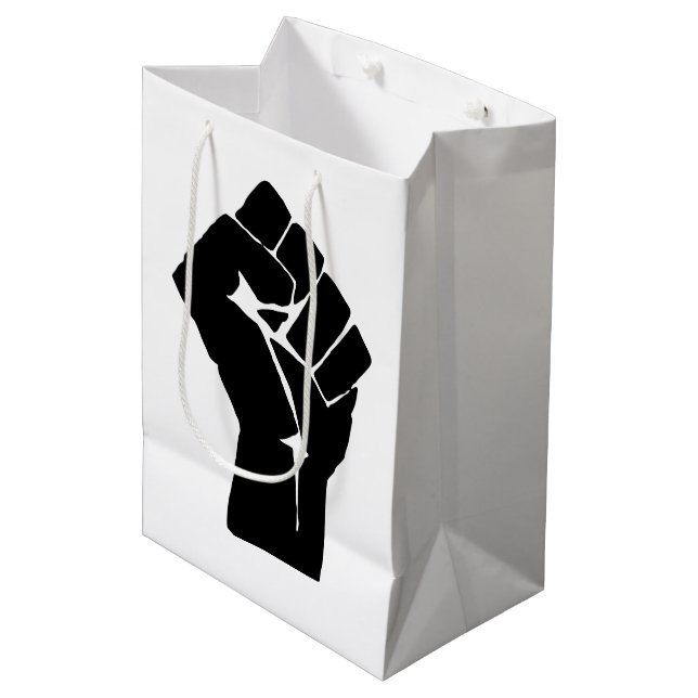 Black Fist Raised - Resistance Protest Medium Gift Bag (Front Angled)