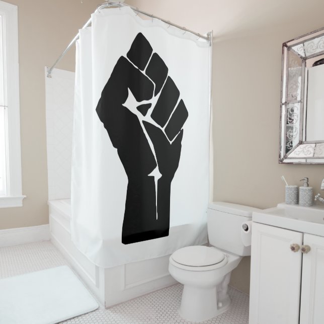 Black Fist Raised - Resistance Protest Shower Curtain (In Situ)