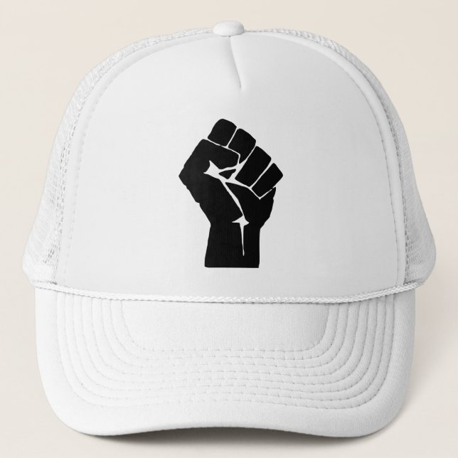 Black Fist Raised - Resistance Protest Trucker Hat (Front)