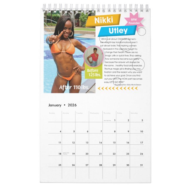 Black Fitness Women Dream Body Calendar (Jan 2026)