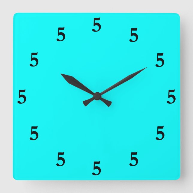 Black Five o'Clock Somewhere on Aqua Blue Square Wall Clock (Front)