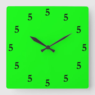 Black Five o'Clock Somewhere on Lime Green Square Wall Clock