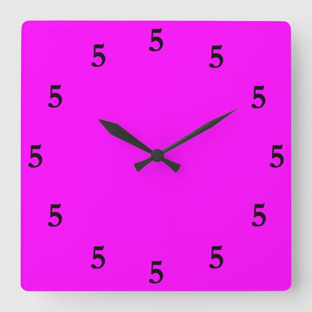 Black Five o'Clock Somewhere on Pink Square Wall Clock (Front)
