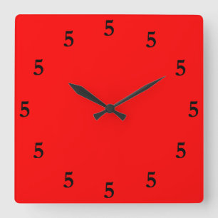 Black Five o'Clock Somewhere on Red Square Wall Clock