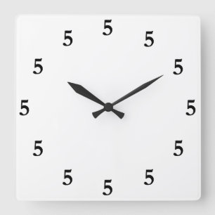 Black Five o'Clock Somewhere on White Square Wall Clock