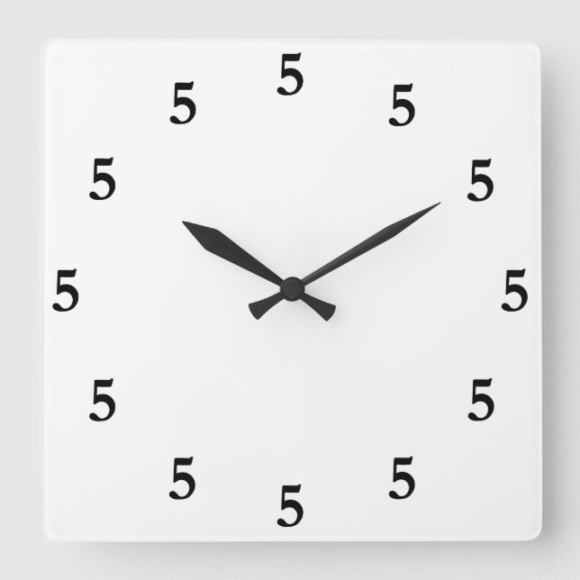 Black Five o'Clock Somewhere on White Square Wall Clock (Front)