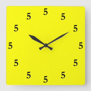 Black Five o'Clock Somewhere on Yellow Square Wall Clock
