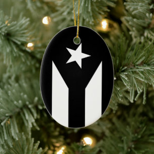Black flag of Puerto Rico Ceramic Tree Decoration