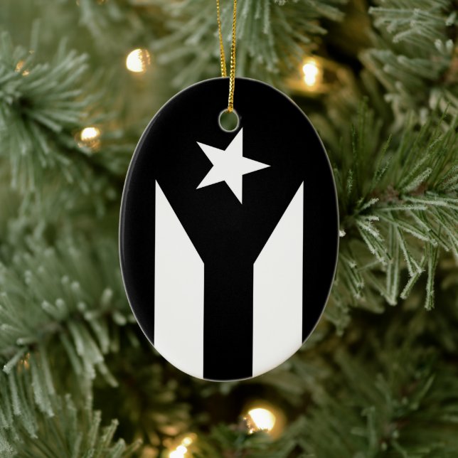 Black flag of Puerto Rico Ceramic Tree Decoration (Tree)