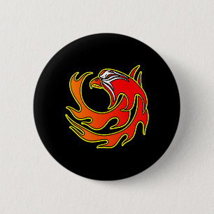 Black Flame Tribal Eagle Head 6 Cm Round Badge