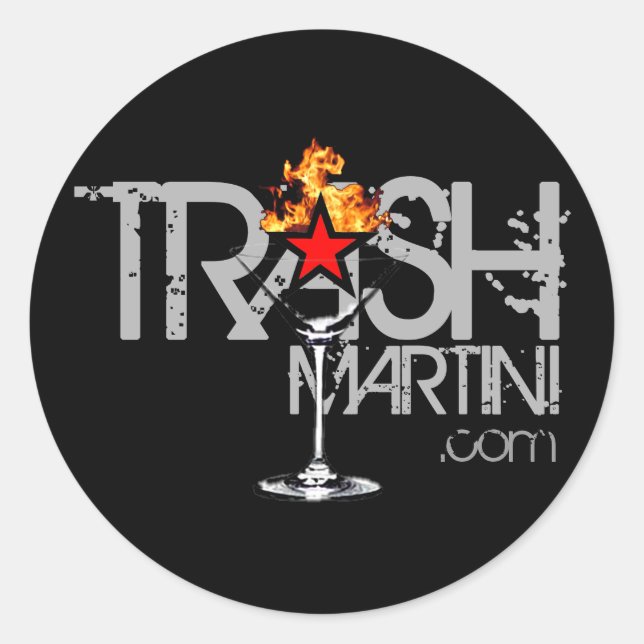 Black Flaming martini Silver Logo Round Sticker (Front)