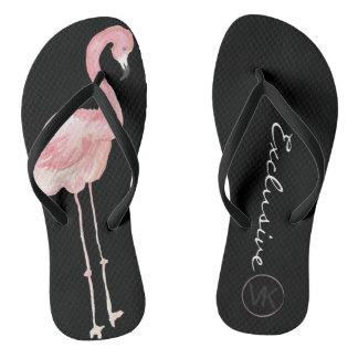 Black Flamingo Flip Flops