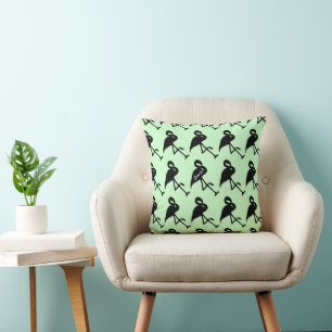 Black Flamingo Spring Green Cushion