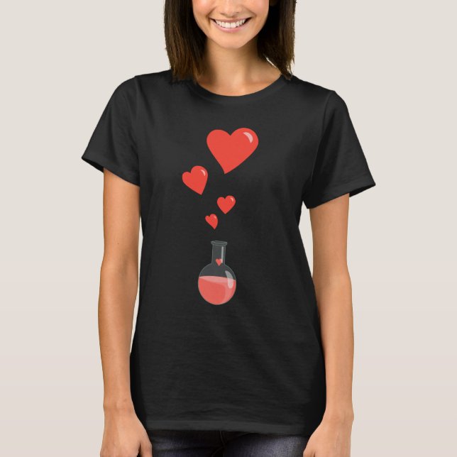 Black Flask Of Hearts Valentine's Day Geek T-Shirt (Front)