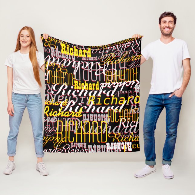 Black Fleece Blanket insanely patterned with name (In Situ)