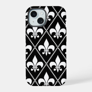 Black Fleur de Lis iPhone 15 Case