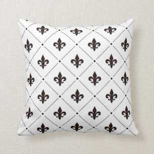 Black Fleur De Lis Luxury Elegant Damask Pattern Cushion