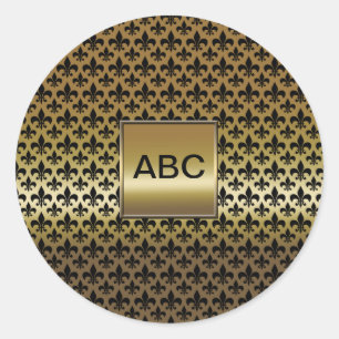 Black Fleur-de-lis on Gold Classic Round Sticker