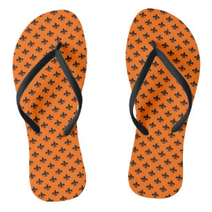 Black Fleur-de-lis on Orange Flip Flops