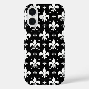 Black Fleur-de-lis Pattern Design iPhone 16 Case
