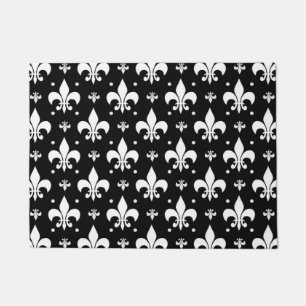 Black Fleur-de-lis Pattern Design  Doormat