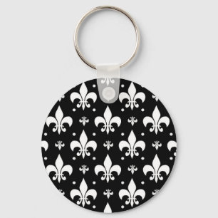Black Fleur-de-lis Pattern Design Key Ring