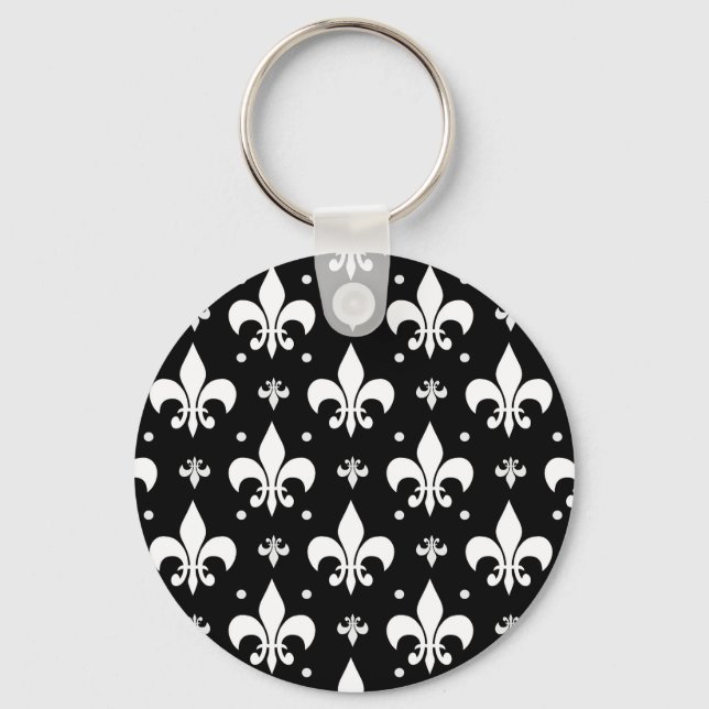 Black Fleur-de-lis Pattern Design  Key Ring (Front)