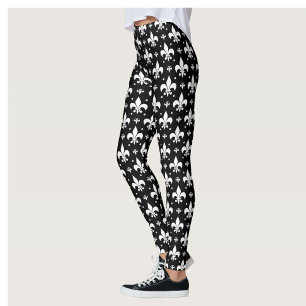 Black Fleur-de-lis Pattern Design  Leggings