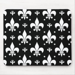 Black Fleur-de-lis Pattern Design Mouse Mat
