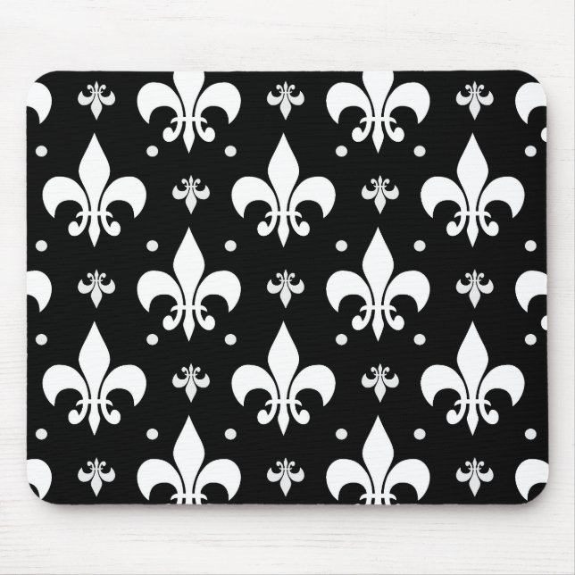 Black Fleur-de-lis Pattern Design  Mouse Mat (Front)