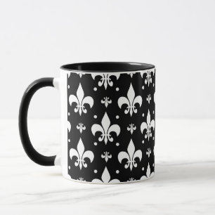Black Fleur-de-lis Pattern Design Mug