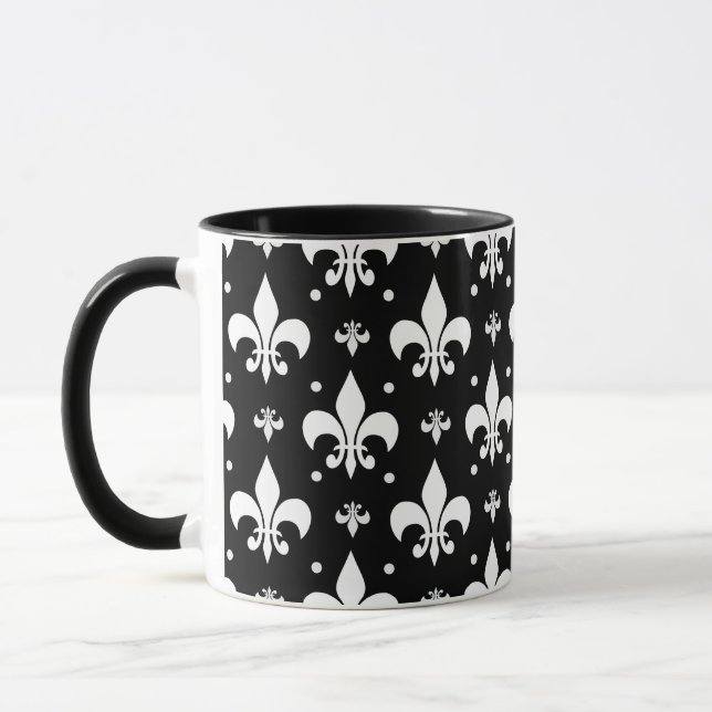 Black Fleur-de-lis Pattern Design  Mug (Left)